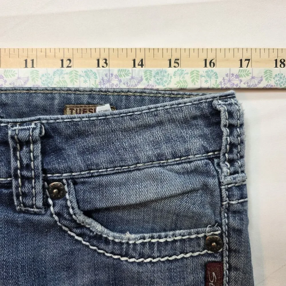 Silver Jeans Womens 29 Tuesday Capri Distressed Medium Wash Blue Denim - Picture 9 of 12